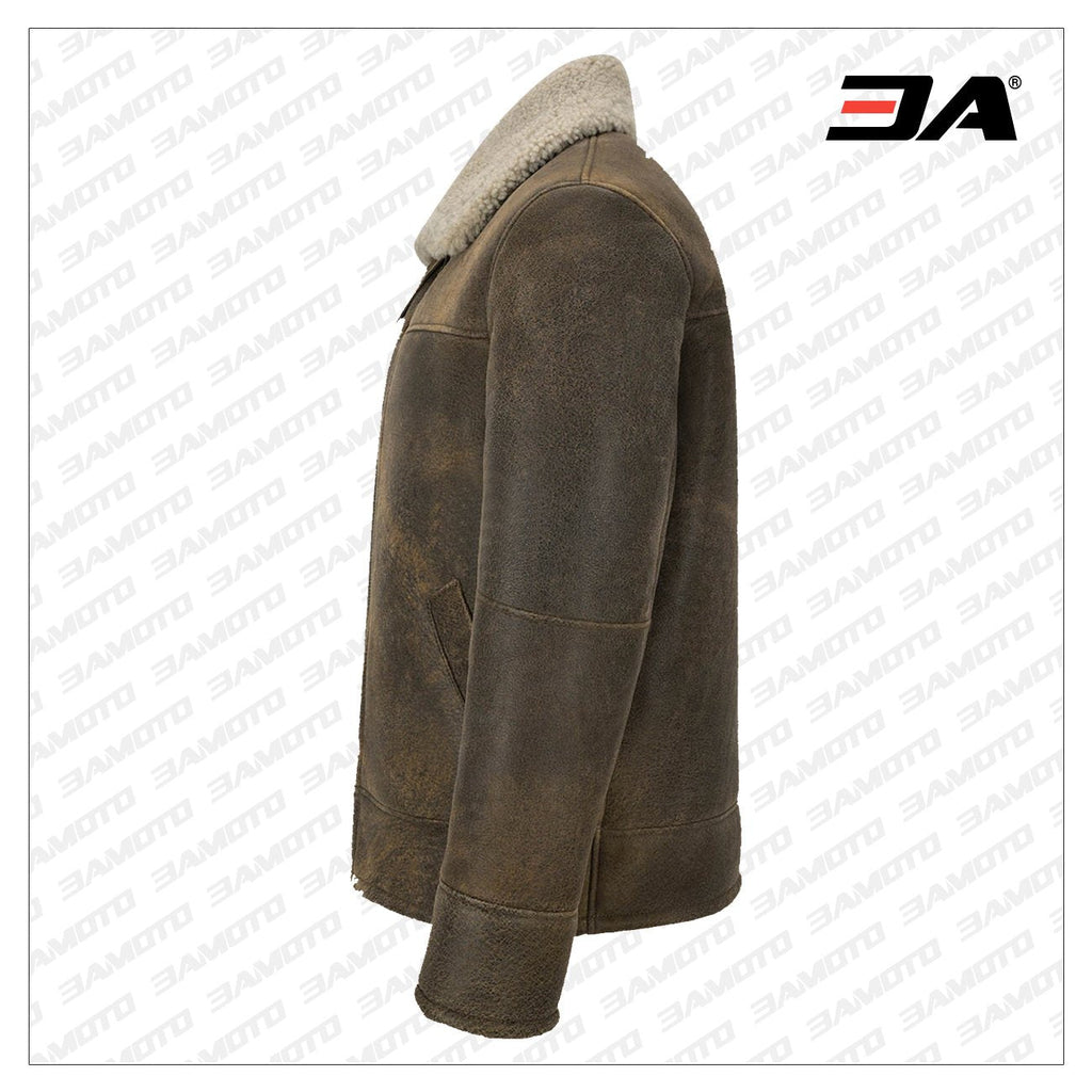 Men Old Fashion Brown Shearling Jacket