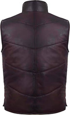 Men's Puffer Leather Vest In Maroon