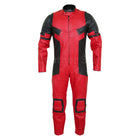 Men Red Black Motorcycle Padded Genuine Leather Suit
