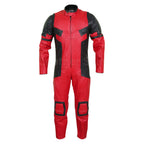 Men Red Black Motorcycle Padded Genuine Leather Suit