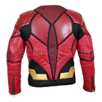 Men's Red and Black Motorcycle Biker Collarless Genuine Leather Jacket