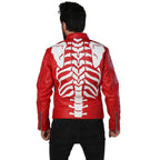 Leather Skin Men Red Skeleton Biker Motorcycle Genuine Leather Jacket