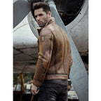 Men RAF B3 Flight Bomber Shearling Sheepskin Retro Aviator Leather Jacket