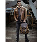 Men RAF B3 Flight Bomber Shearling Sheepskin Retro Aviator Leather Jacket