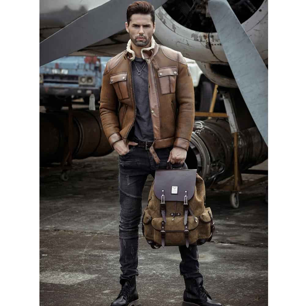 Men RAF B3 Flight Bomber Shearling Sheepskin Retro Aviator Leather Jacket