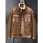 Men RAF B3 Flight Bomber Shearling Sheepskin Retro Aviator Leather Jacket