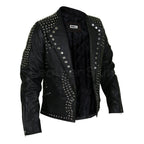 Men Black Jacket with Cone Spikes Stud on Shoulder