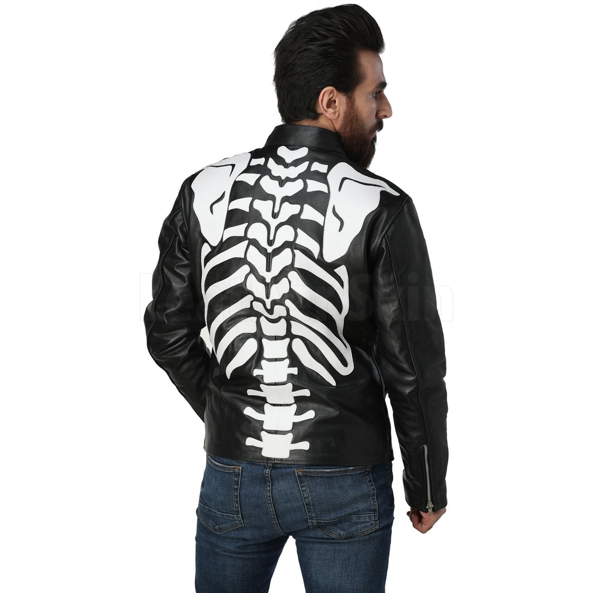 Leather Skin Men Skeleton Biker Motorcycle Genuine Leather Jacket with CE Armors