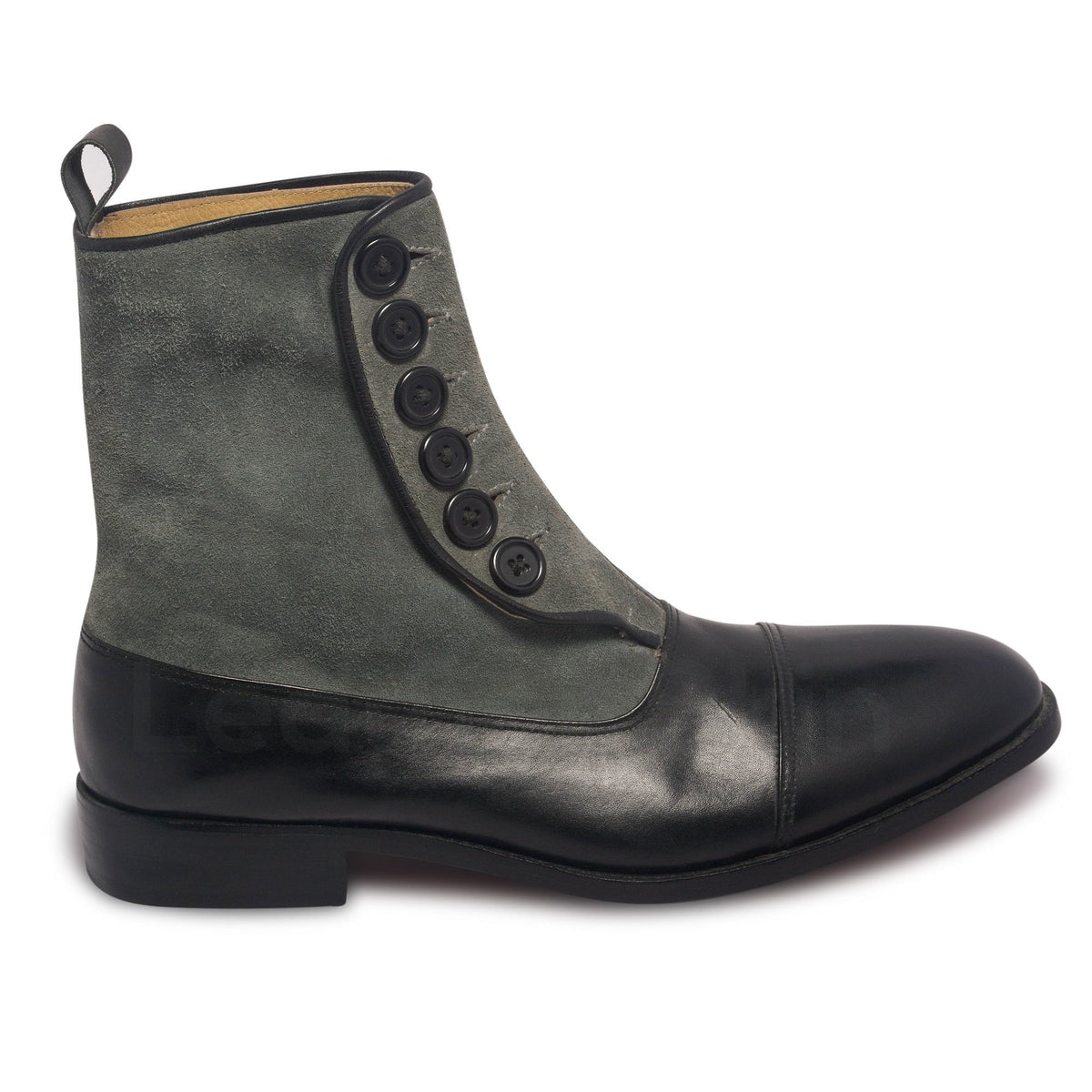 Men Two Tone Black Gray Grey Buttons Suede Genuine Leather Boots