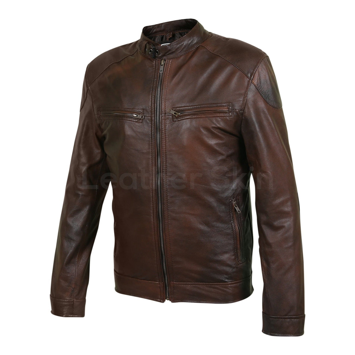 Men Two Tone Brown Biker Motorcycle Leather Jacket