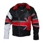 Men UK Union Flag Brando Genuine Black and Red Leather Jacket