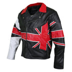 Men UK Union Flag Brando Genuine Black and Red Leather Jacket