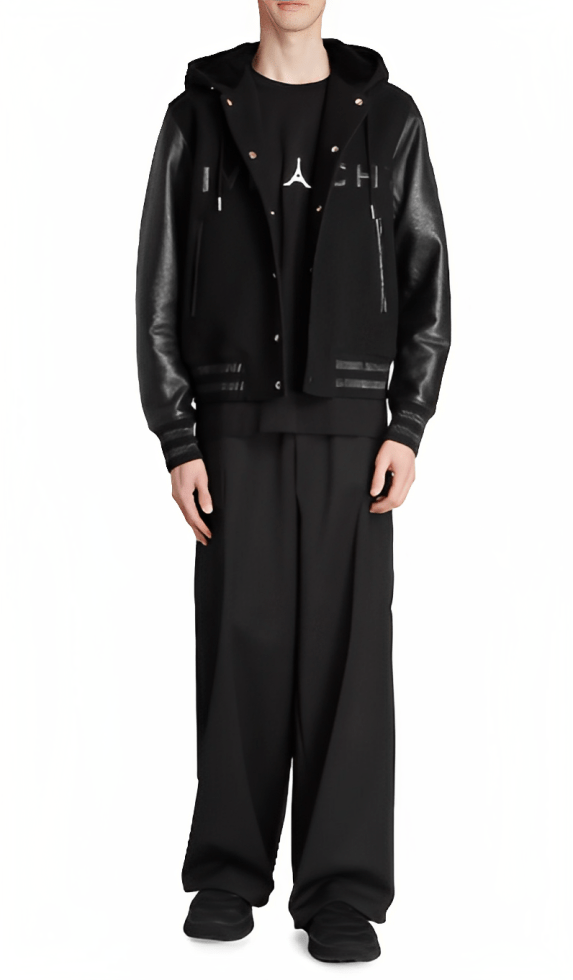 Men's Black Varsity Bomber Leather Jacket with Hood by Avanzar
