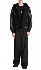 Men's Black Varsity Bomber Leather Jacket with Hood by Avanzar