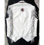 Handmade White Western Cowboy Fringe Leather Jacket