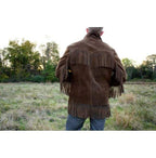 Men’s Dark Brown Western Suede Jacket with Fringe - Cowboy Style