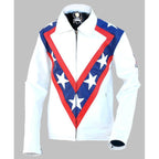 NWT White Men with Star Stripes On Front & Back Genuine Leather Jacket