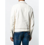 White Studded Leather Jacket Motorcycle Fashion Leather Jacket
