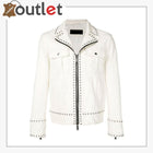 Men White Studded Leather Jacket, Motorcycle Fashion Leather Jackets