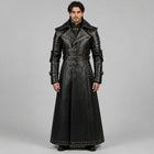Men Black Genuine Cowhide Leather Gothic Trench Coat With Studded Buckle Detail