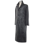 Men Leather Long Black Trench Coat