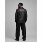 Men Black Real Leather Shirt Jacket with Sean Diddy Modern Mandarin Style
