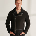 Men's Black Pilot Sheepskin Shearling Leather Aviator Jacket