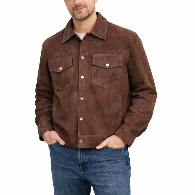 Men Brown Suede Leather Jacket with Colter Shaw Classic Outdoor Style