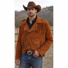 Men Brown Tan Suede Leather Jacket with Western Cowboy Fringe Style