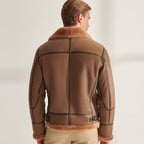 Men Camel Brown B3 Shearling Pilot Aviator Leather Jacket