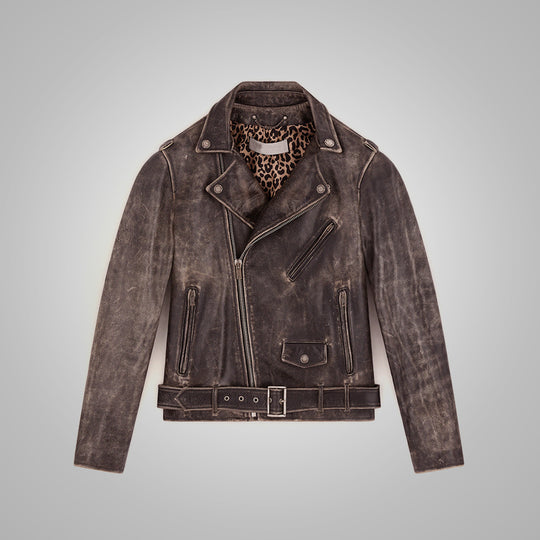 Men Fine Grain Distressed Leather Jacket