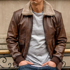 Men’s G-1 Flight Chocolate Brown Genuine Leather Bomber Jacket - Iconic & Durable