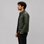 Men Green Genuine Leather Motorcycle Jacket – Slim Fit Biker Design