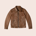 Men’s Point Collar Classic Brown Leather Jacket