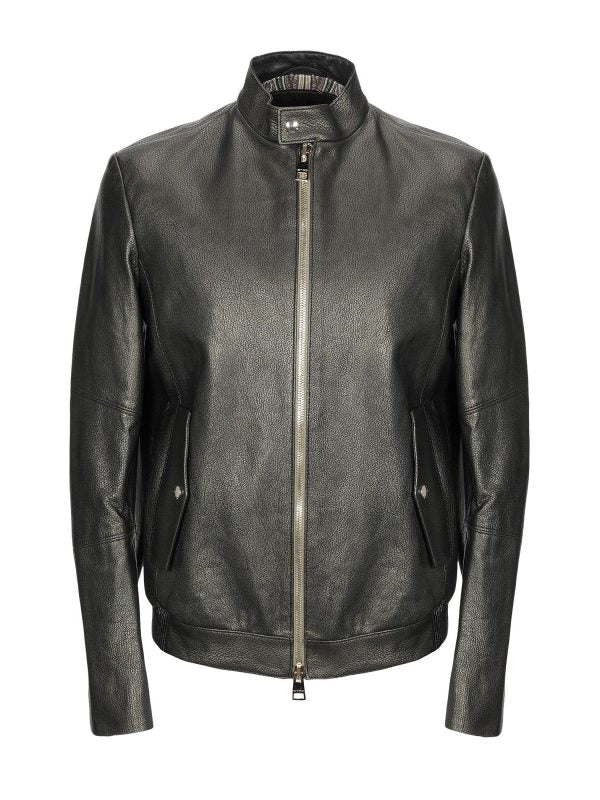 Men Shinny Jet Black Leather Jacket