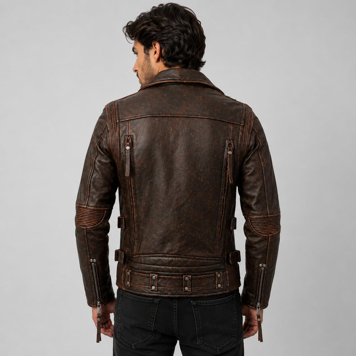 Men Vintage Genuine Cowhide Leather Cafe Racer Jacket With Bomber Biker Style