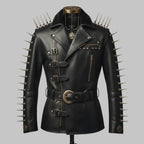 Men Handmade Spiked Studded Cowhide Leather Jacket