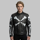 Men Spiked Skeleton Studded Biker Leather Jacket