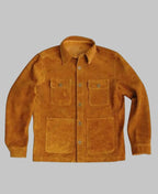 Men Tan Brown Suede Leather Trucker Jacket