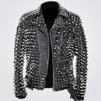 Men’s Black Punk Metal Motorcycle Leather Jacket – Avanzar Leather