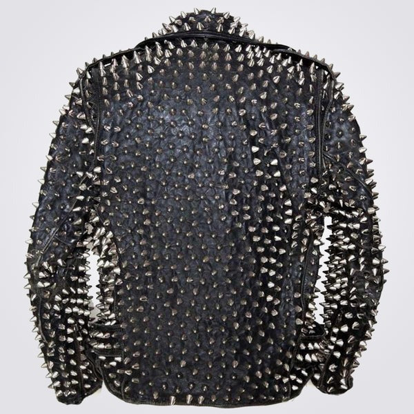 Men’s Black Punk Metal Motorcycle Leather Jacket – Avanzar Leather