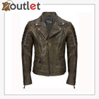 Men's Brown Sheep Leather Vintage Style Biker Jacket