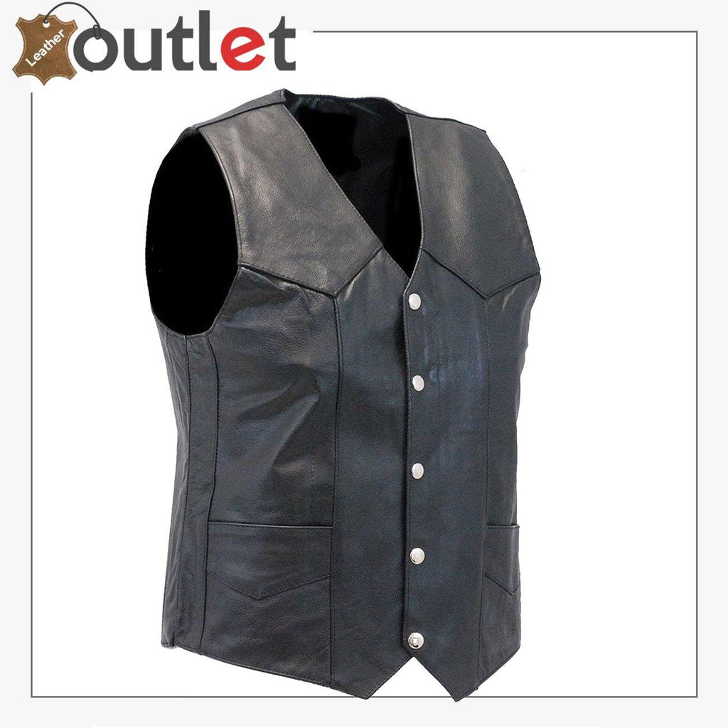 Leather Black Motorcycle Fashion Vest