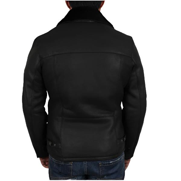 Men’s Luxury Double Aviator Black Shearling Leather Jacket