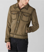 Men's Olive Green Suede Leather Trucker Jacket by Avanzar
