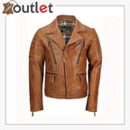 Men's Tan Sheep Leather Vintage Style Biker Jacket