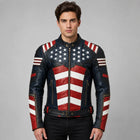 Men’s American Flag Genuine Leather Motorcycle Jacket USA Biker Style
