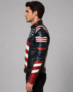 Men’s American Flag Genuine Leather Motorcycle Jacket USA Biker Style