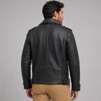 Men's Asymmetrical Leather Biker Jacket - Bold Modern Design