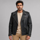 Men's Asymmetrical Leather Biker Jacket - Bold Modern Design